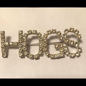 HOGS rhinestone brooch
